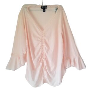 NWOT Venezia Women's Plus Blouse Ruched Delicate Sheer 3/4 Bell Sleeves 22W/24W